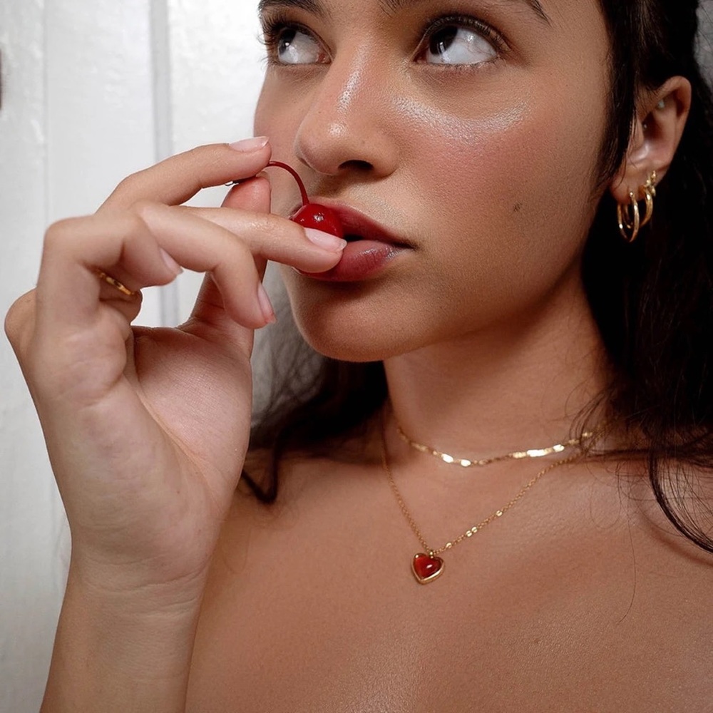 18k Gold Plated Natural Stone Heart Pendant Necklace - Picture 6 of 9